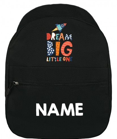 Dream Big Little One Black Personalised Backpack